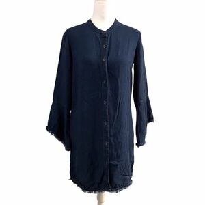 Splendid Tencel Blend Chambray Denim Fringe Hem Bell Sleeve Shirt Dress